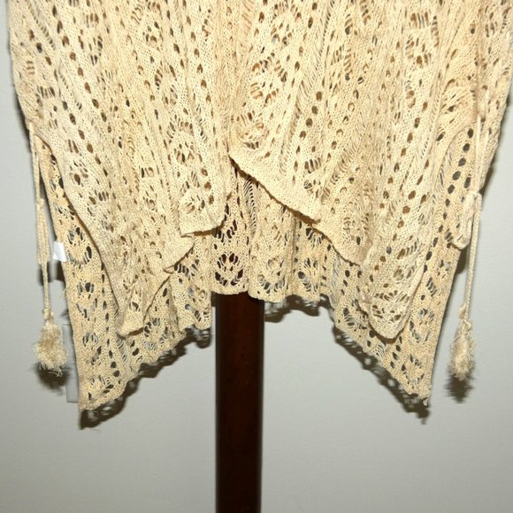 Knit Lace Beach Cover Up Poncho Cream Ecru One Size - Picture 2 of 3